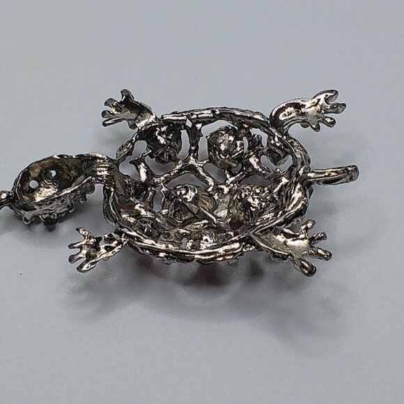 Red silver Turtle Pendant, silver color, red rhinestone, shiny crystals details - Picture 6 of 7